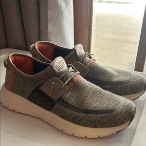 Hey Dude Men's Slip-On Sneakers in Olive and Orange Accent